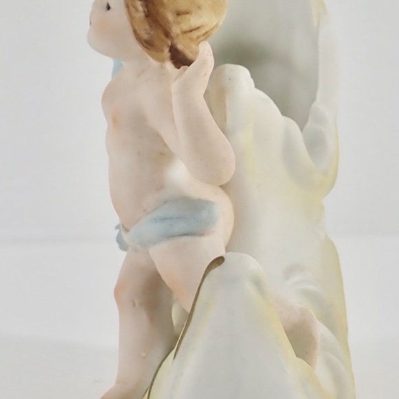 Antique Bisque Figure Collectible BABY Cherub & Carriage 4" x 4" DECOR STATUETTE - Picture 8 of 14